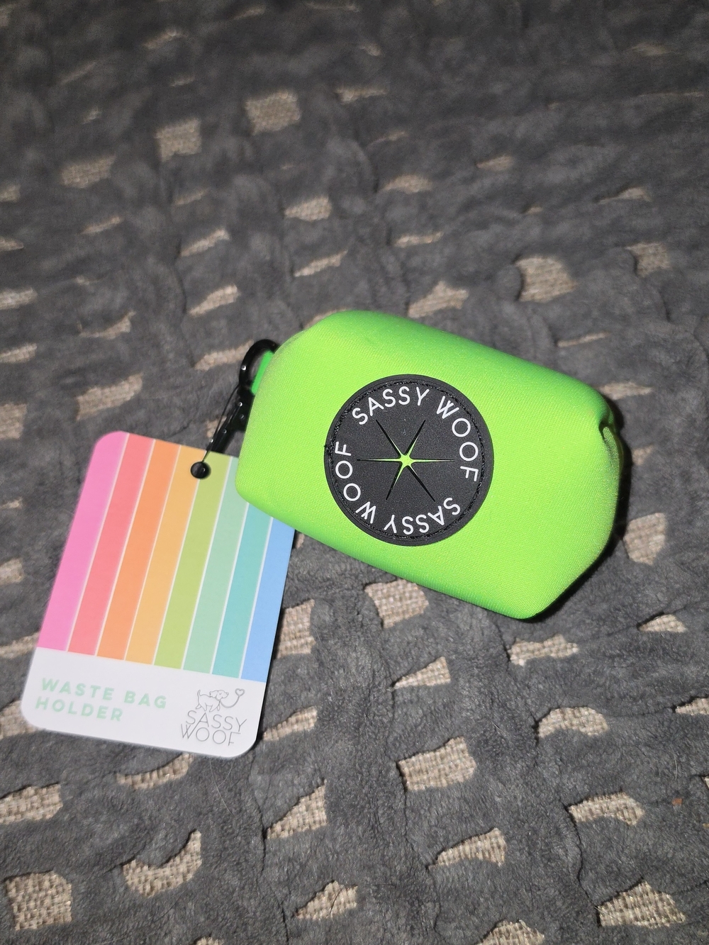 Sassy Woof Neon Green Waste Bag Holder with Clip